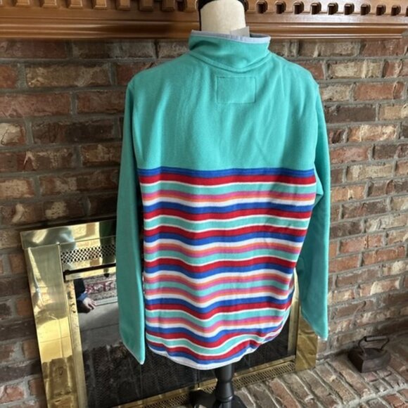 Lands End Pullover Snap Front Fleece Size XL Green Striped - Picture 3 of 6
